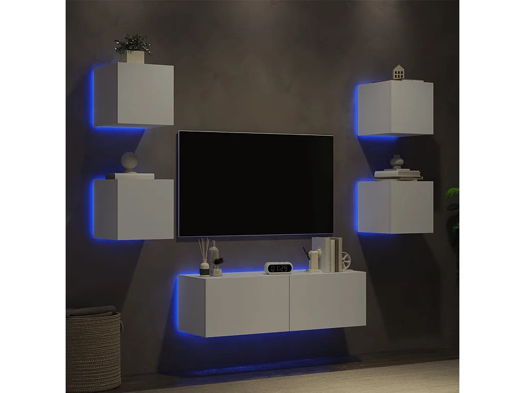 Muebles TV de pared con luces LED 5 piezas blanco ES18144
