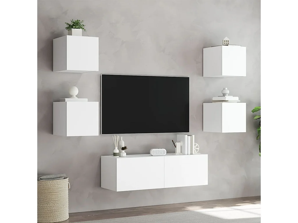 Muebles TV de pared con luces LED 5 piezas blanco ES18144
