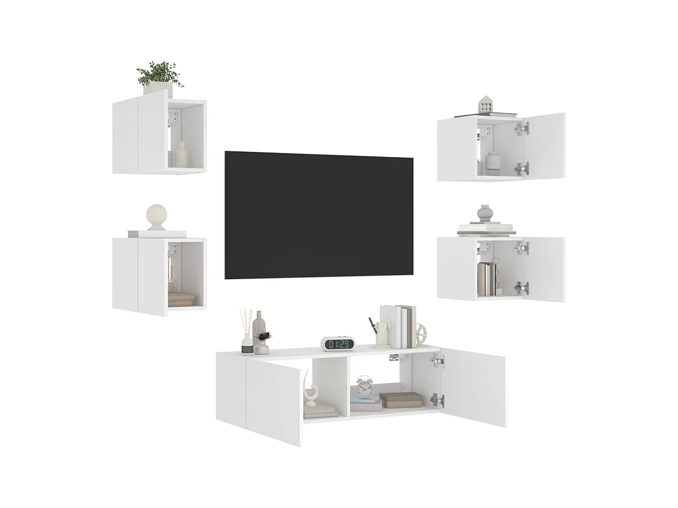 5-delige tv-wandmeubelset met LED-verlichting wit NL649151