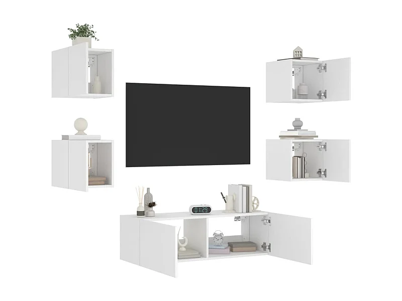 Meuble TV muraux 5 pcs avec lumières LED blanc WET8407
