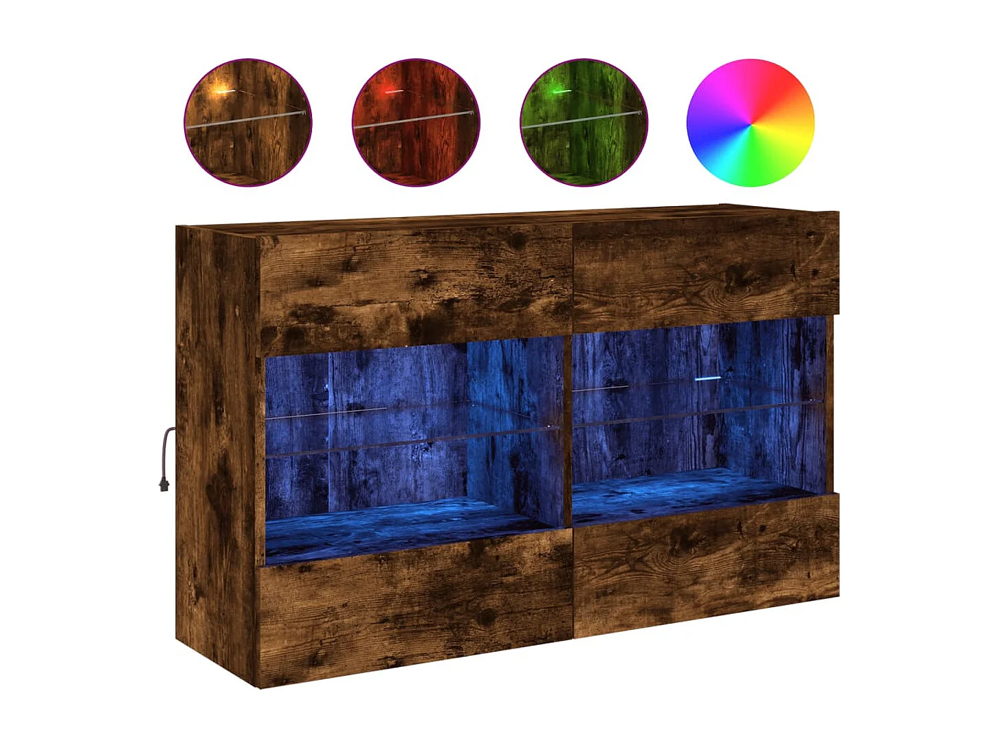 Mueble TV de pared con luces LED roble ahumado 98,5x30x60,5 cm ES83319