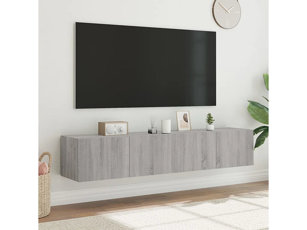 2er TV-Schränke,TV-Wandschränke mit LED-Leuchten Grau Sonoma 80x35x31 cm -gkd460049