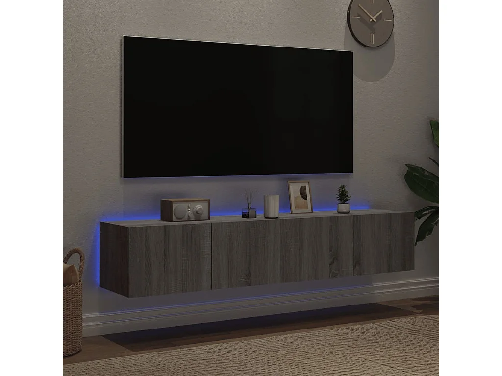 Meubles TV muraux et lumières LED 2pcs sonoma gris 80x35x31 cm WET5505