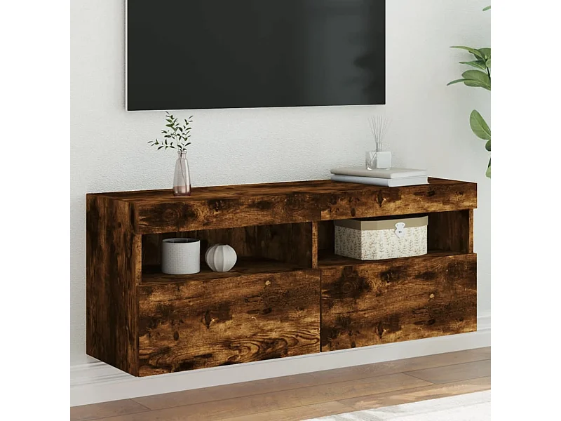 Mueble TV de pared con luces LED roble ahumado 100x30x40 cm ES50789