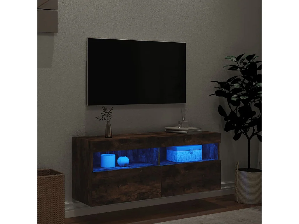 Móvel de parede p/ TV c/ luzes LED 100x30x40 cm carvalho fumado PT200356
