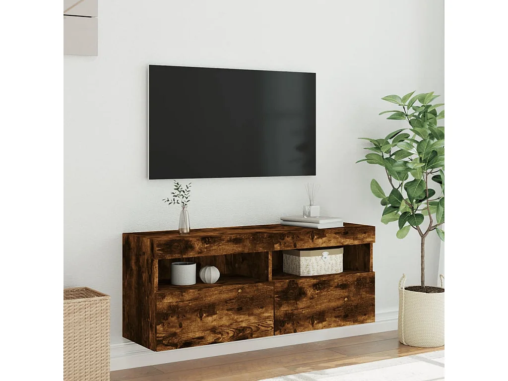 Móvel de parede p/ TV c/ luzes LED 100x30x40 cm carvalho fumado PT200356