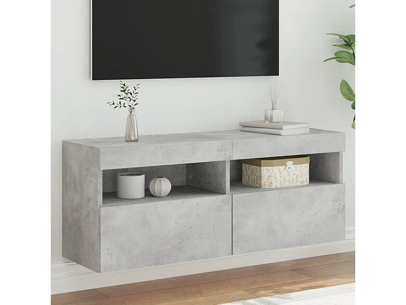 Meuble TV mural avec lumières LED gris béton 100x30x40 cm WET4332