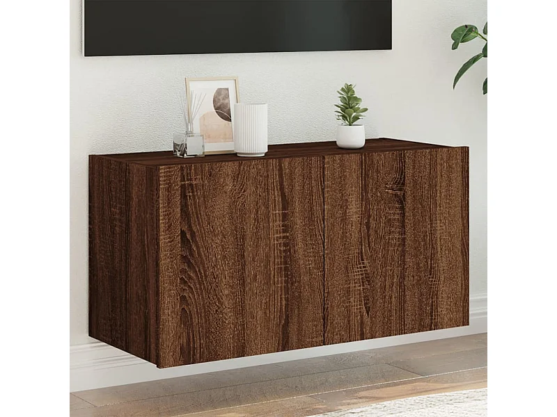 TV-Wandschrank,TV-Hängeschrank mit LED-Leuchten Braun Eichen-Optik 80x35x41 cm -gkd322291