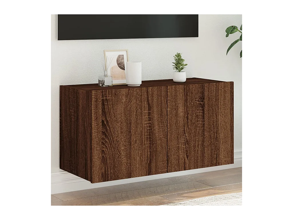 Meuble TV mural avec lumières LED chêne marron 80x35x41 cm WET3378
