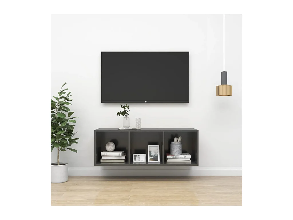 Meuble TV mural Gris brillant 37x37x107 cm Aggloméré WET3656