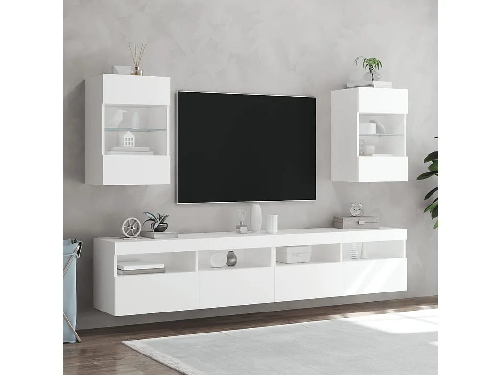 2er TV-Schränke,TV-Wandschränke mit LED-Leuchten Weiß 40x30x60,5 cm -gkd145991