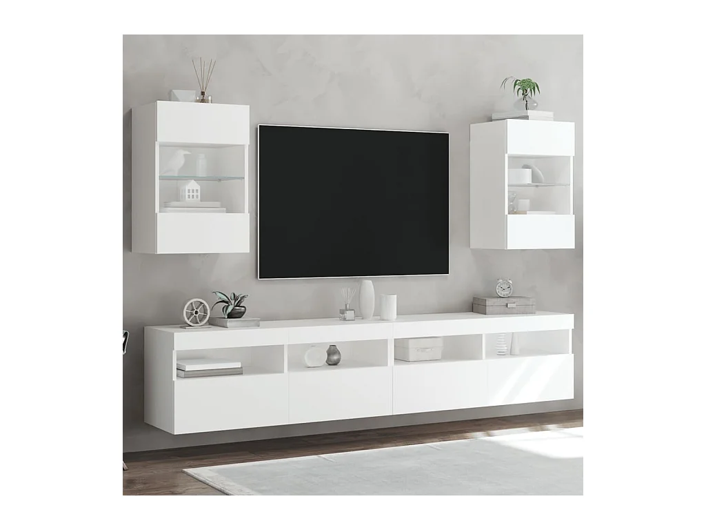 Muebles TV de pared con luces LED 2 uds blanco 40x30x60,5 cm ES10502