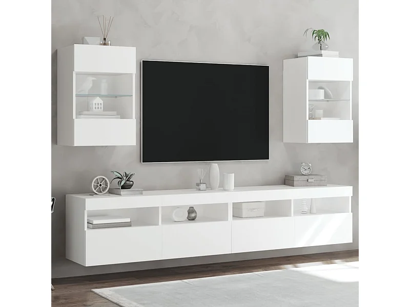 Meubles TV muraux avec lumières LED 2 pcs blanc 40x30x60,5 cm WET1414