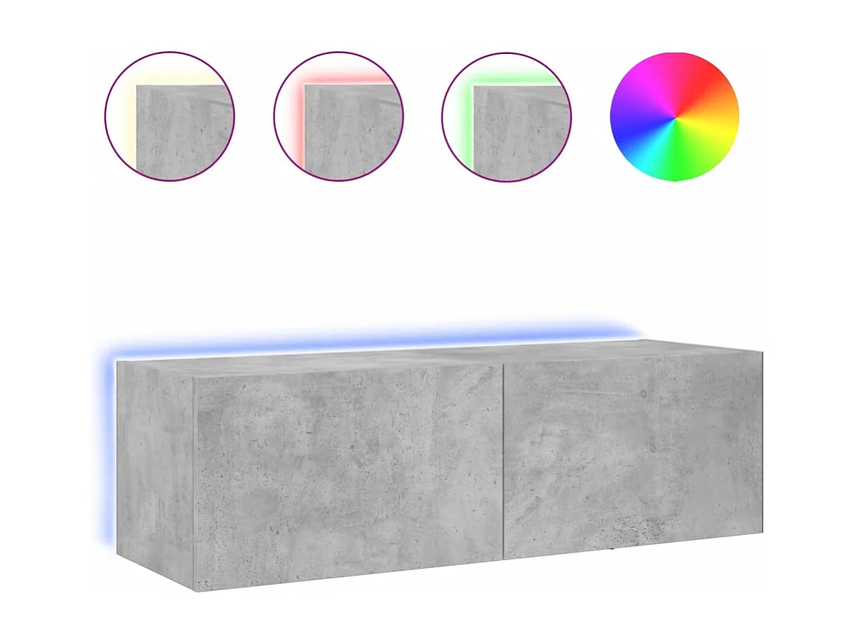 Meuble TV mural avec lumières LED gris béton 100x35x31 cm WET7571