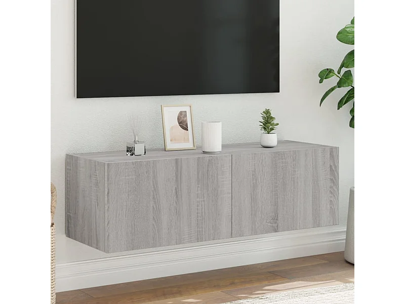 Móvel de parede p/ TV c/ luzes LED 100x35x31 cm cinzento sonoma PT848207