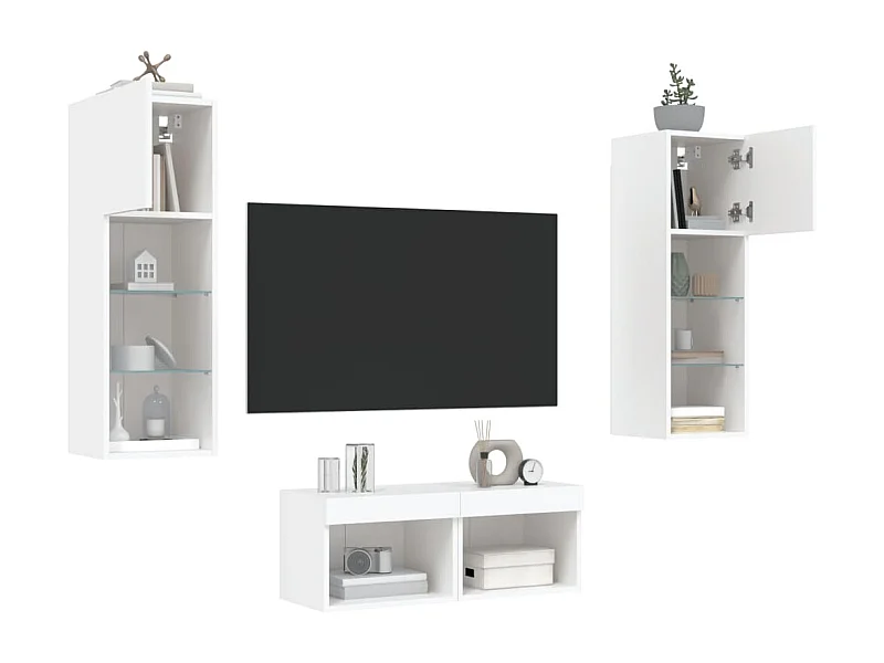 4 pcs móveis de parede para TV com luzes LED branco PT255056