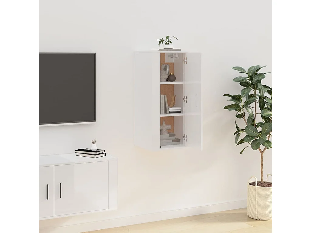 Meuble TV mural Blanc brillant 40x34,5x80 cm WET6474