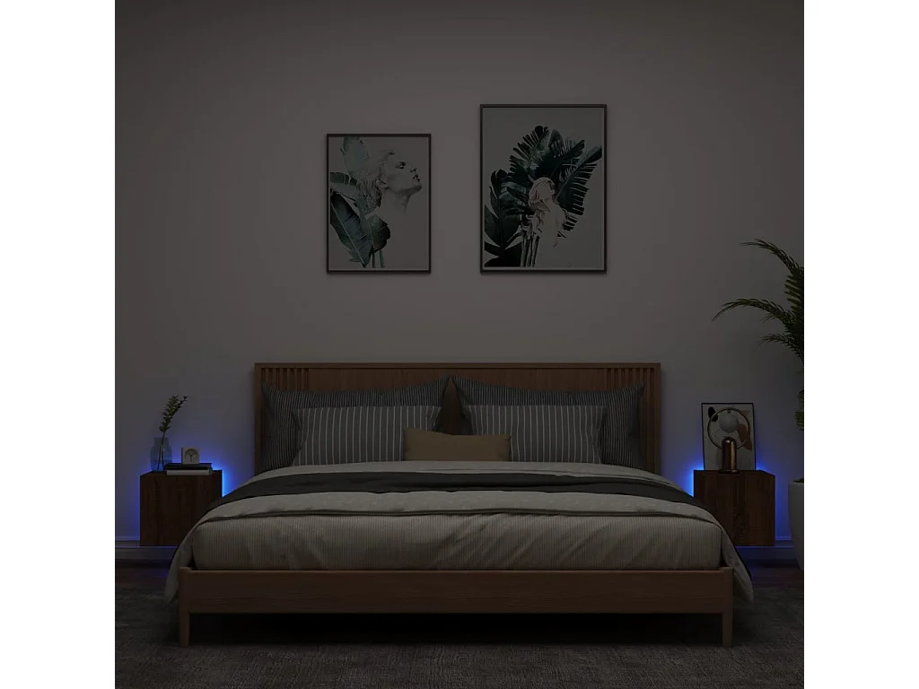 Muebles TV de pared luces LED 2 uds roble marrón 30,5x35x30 cm ES32975