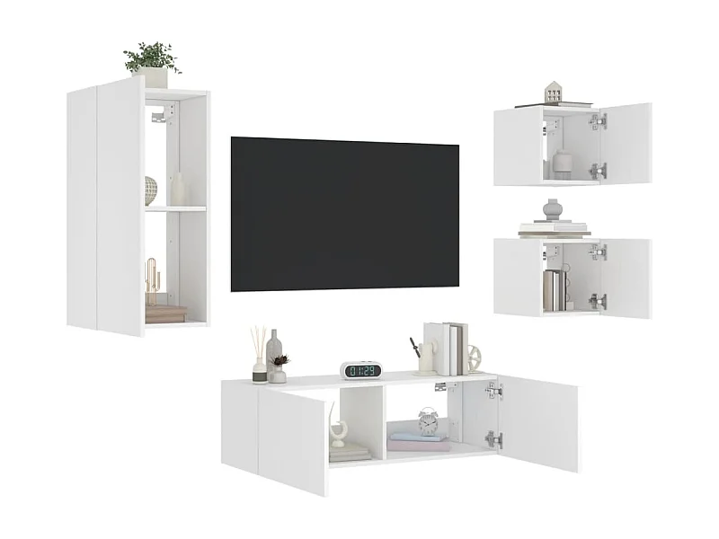 Muebles TV de pared con luces LED 4 piezas blanco ES80867