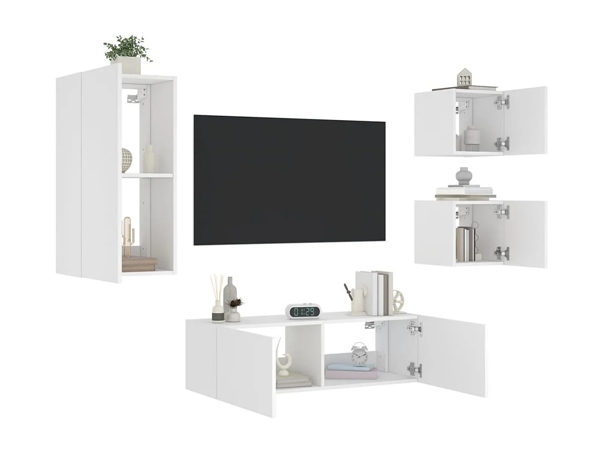 Muebles TV de pared con luces LED 4 piezas blanco ES80867