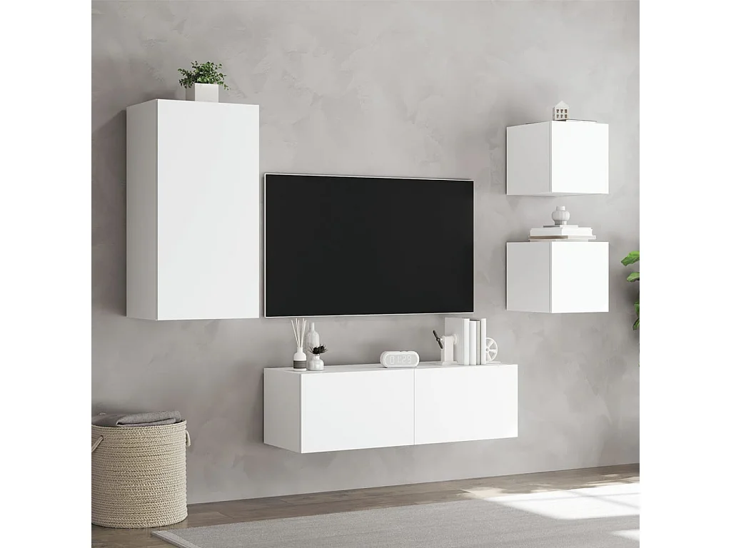 Muebles TV de pared con luces LED 4 piezas blanco ES80867
