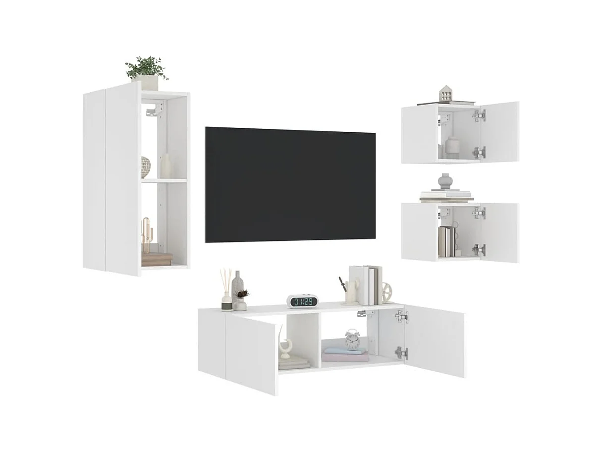 4-delige tv-wandmeubelset met LED-verlichting wit NL396907
