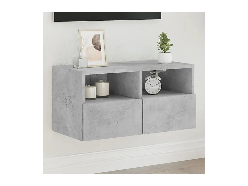 Meuble TV mural gris béton 60x30x30 cm bois d'ingénierie WET8596