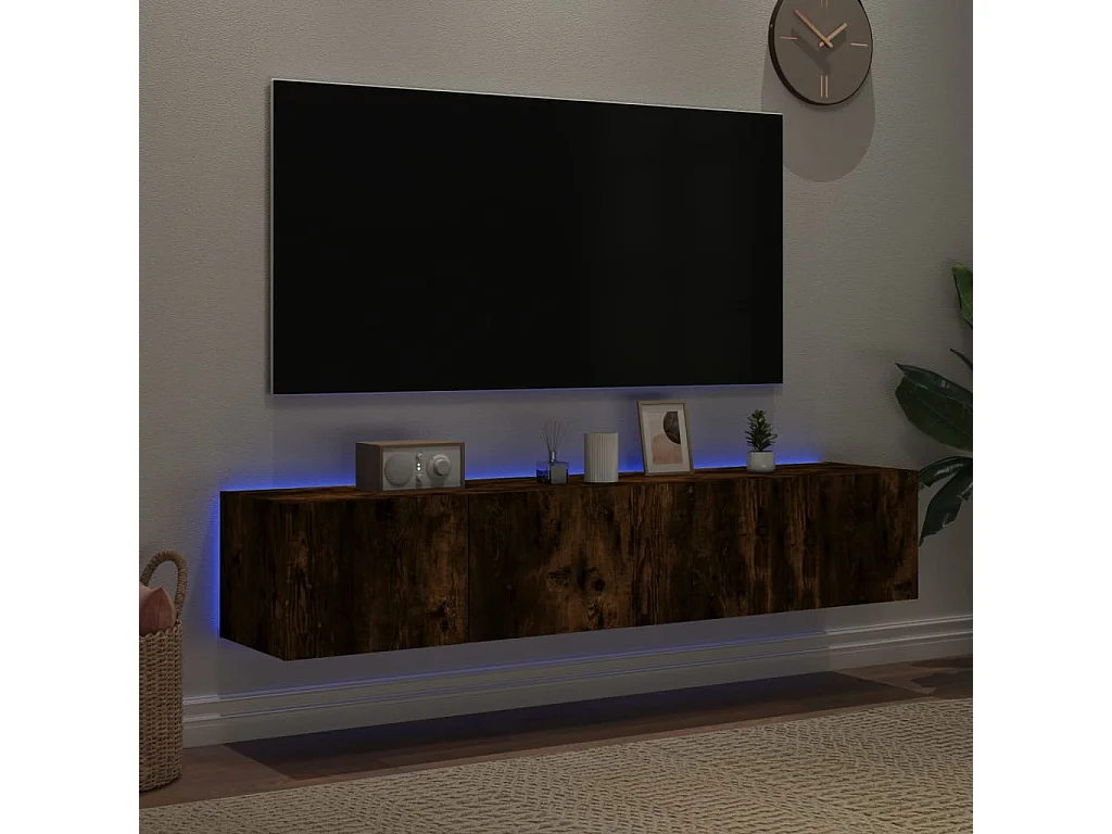 Meubles TV muraux et lumières LED 2pcs chêne fumé 80x35x31 cm WET5333