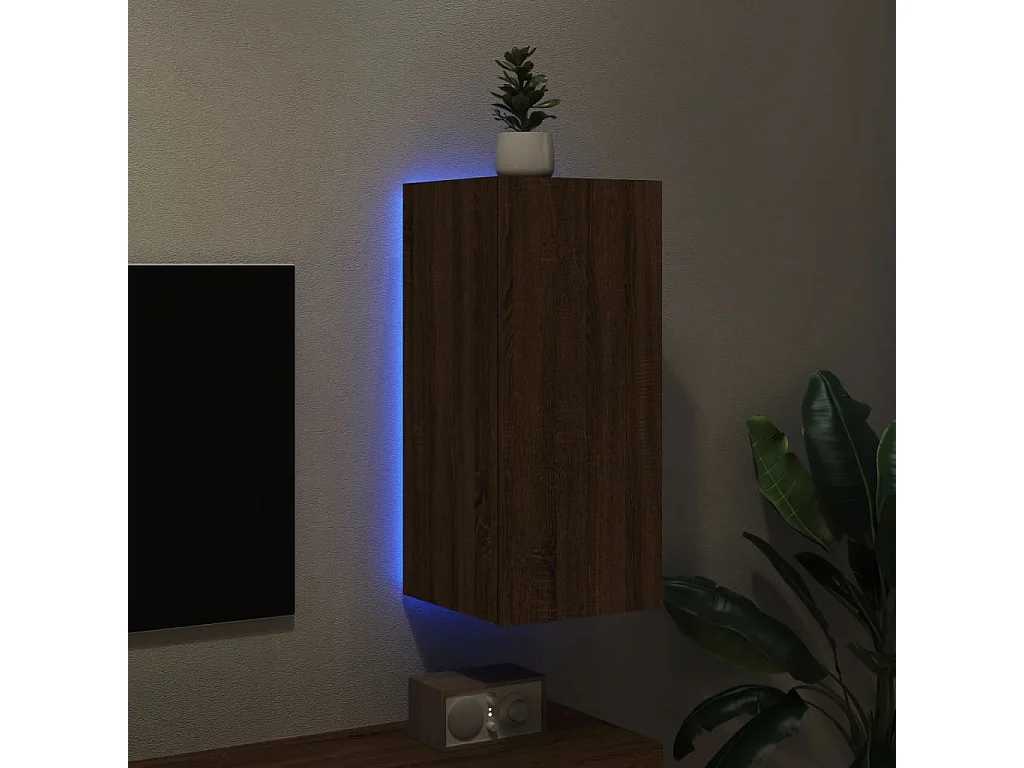 Mueble TV de pared con luces LED roble marrón 30,5x35x70 cm ES34547