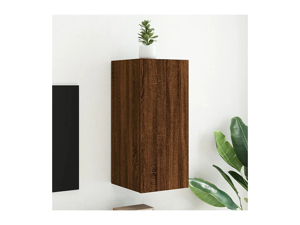 Meuble TV mural avec lumières LED chêne marron 30,5x35x70 cm WET8636