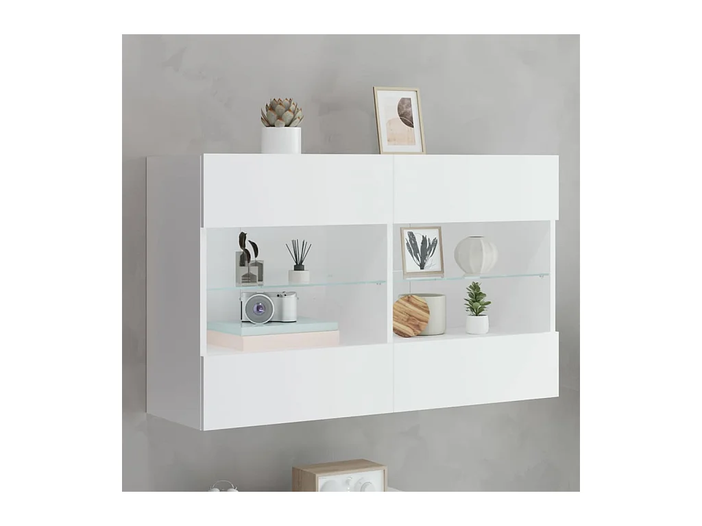 Meuble TV mural avec lumières LED blanc 98,5x30x60,5 cm WET5149