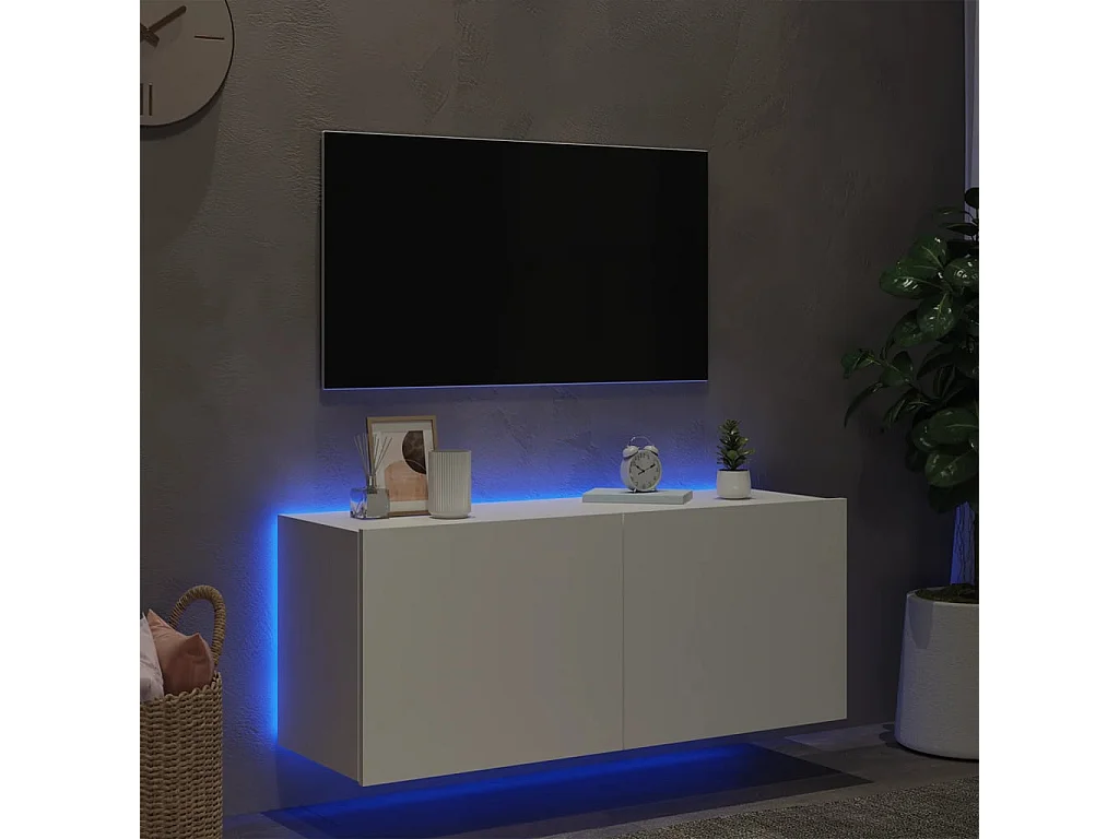 Meuble TV mural avec lumières LED blanc 100x35x41 cm WET2580