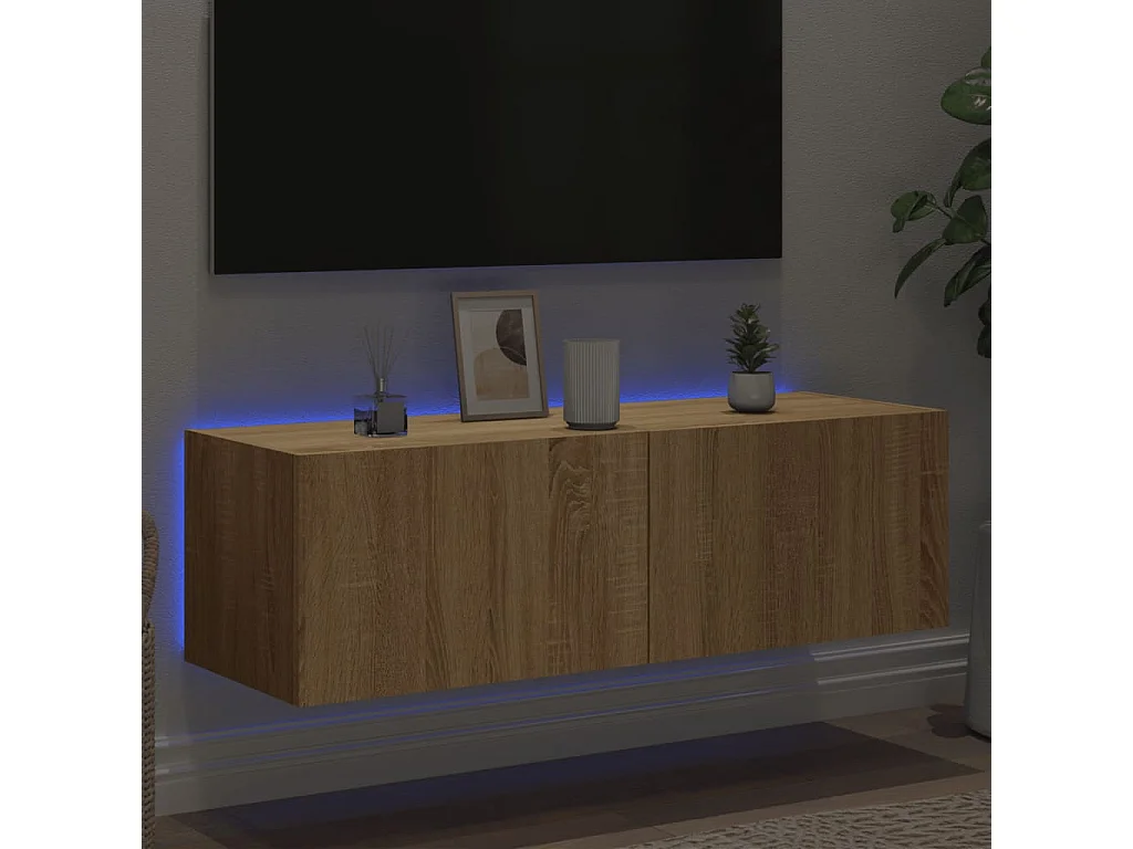 Meuble TV mural avec lumières LED chêne sonoma 100x35x31 cm WET5509