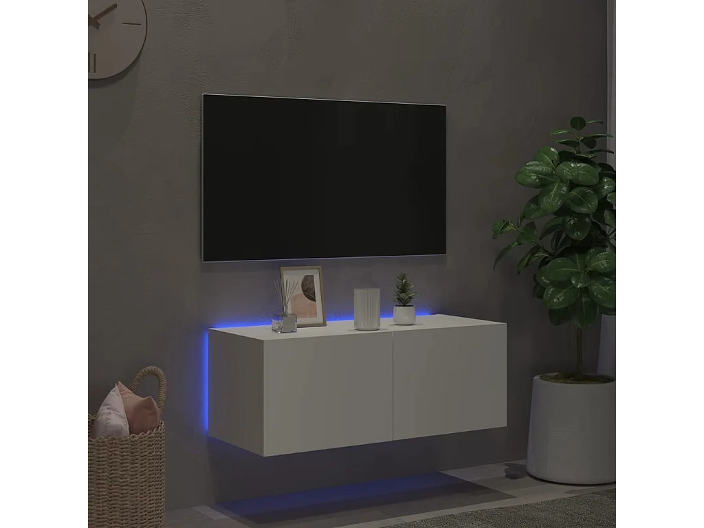 Mueble TV de pared con luces LED blanco 80x35x31 cm ES52398