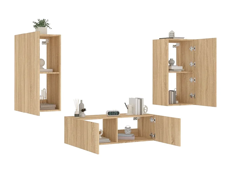 3-delige Tv-wandmeubelset met LED-verlichting sonoma eikenkleur NL910414