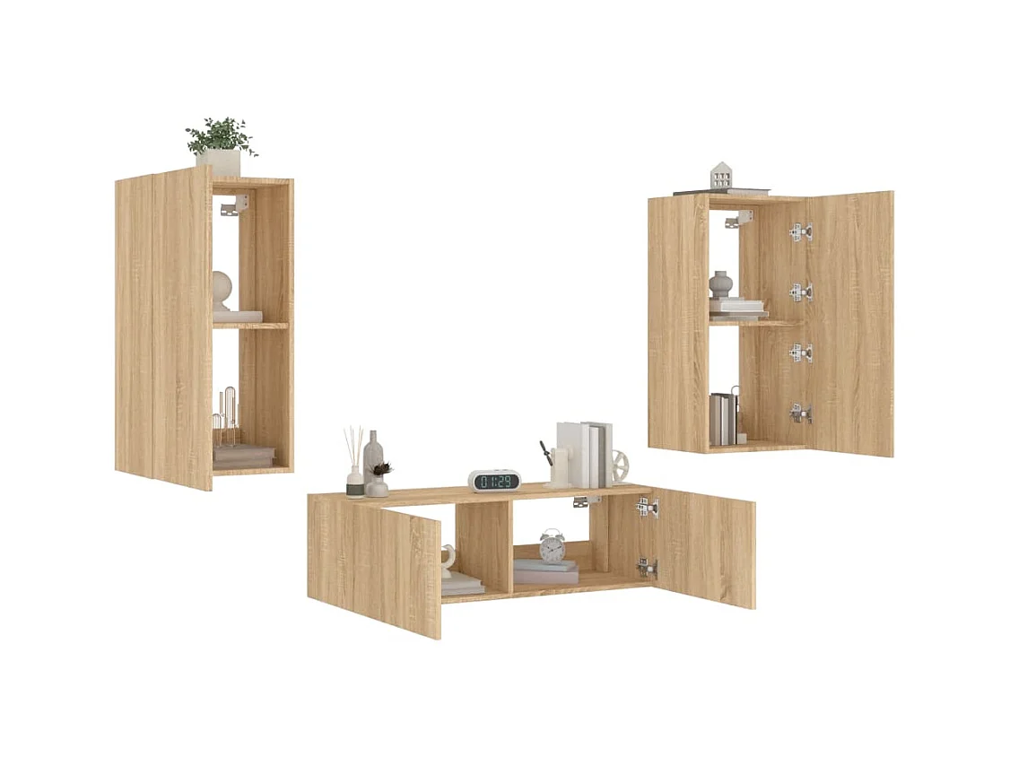 Meuble TV muraux 3 pcs avec lumières LED chêne sonoma WET2923