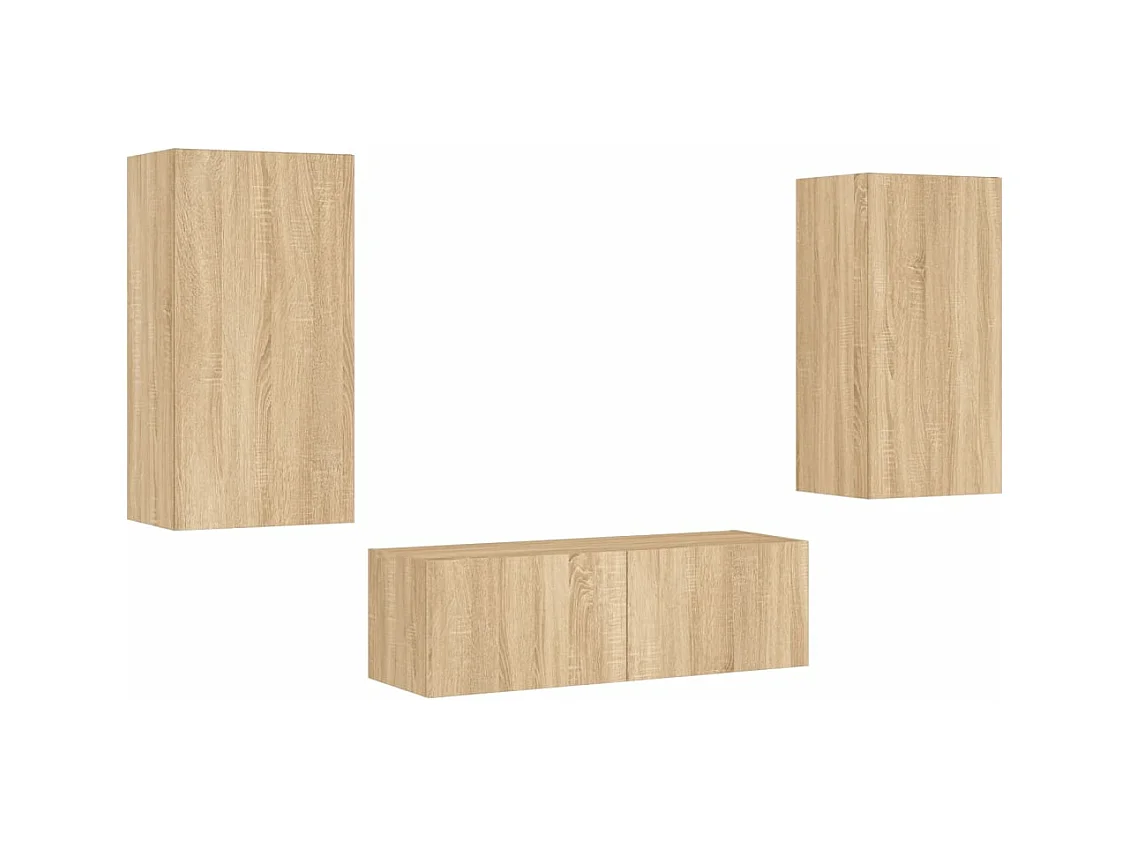3-delige Tv-wandmeubelset met LED-verlichting sonoma eikenkleur NL910414