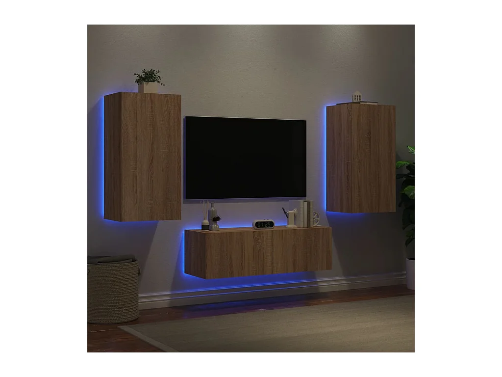 3-delige Tv-wandmeubelset met LED-verlichting sonoma eikenkleur NL910414