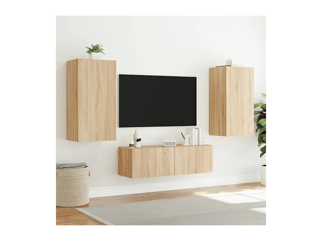 3-delige Tv-wandmeubelset met LED-verlichting sonoma eikenkleur NL910414