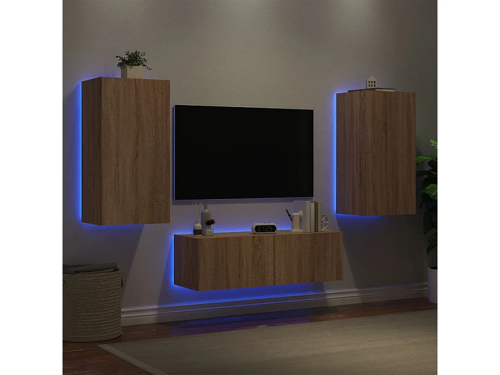 Meuble TV muraux 3 pcs avec lumières LED chêne sonoma WET2923