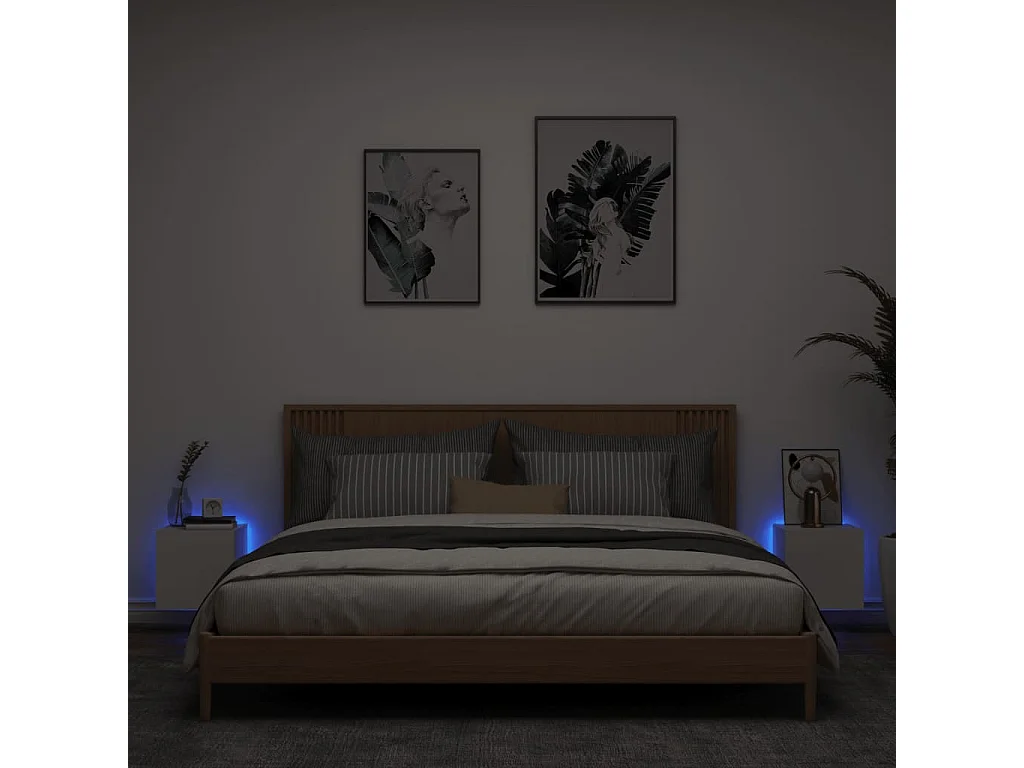 Meubles TV muraux avec lumières LED 2 pcs blanc 30,5x35x30 cm WET9911