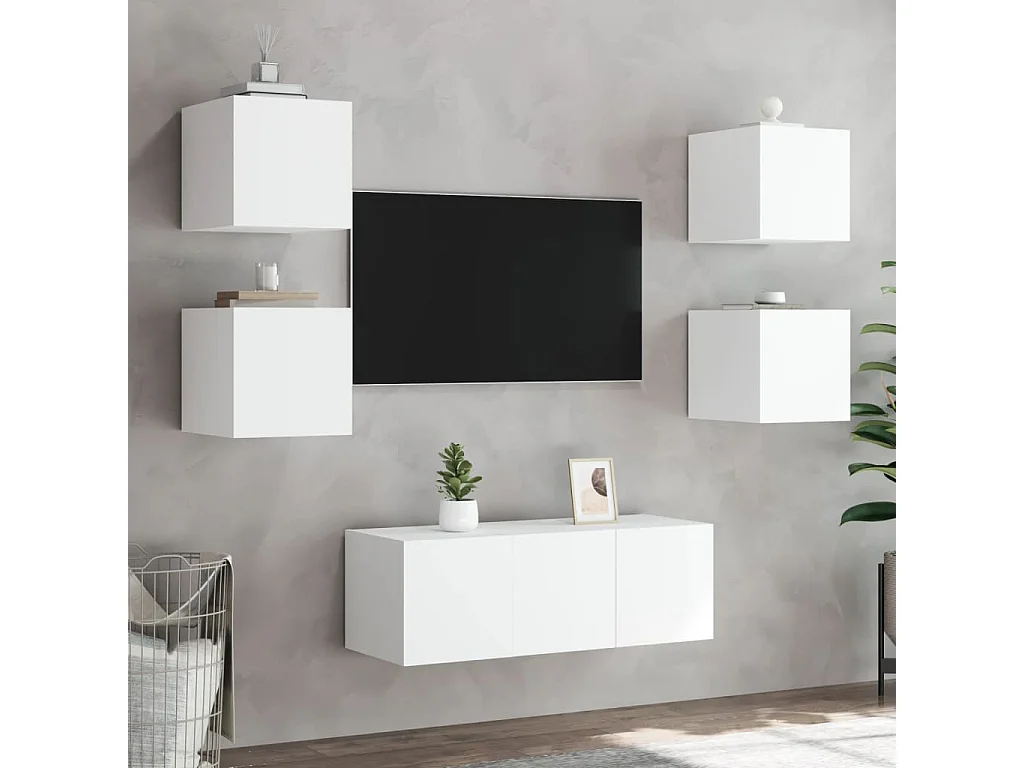 Meubles TV muraux avec lumières LED 2 pcs blanc 30,5x35x30 cm WET9911