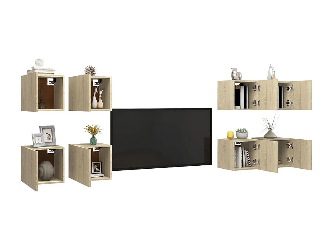 Tv-wandmeubelen 8 st 30,5x30x30 cm sonoma eikenkleurig NL210498