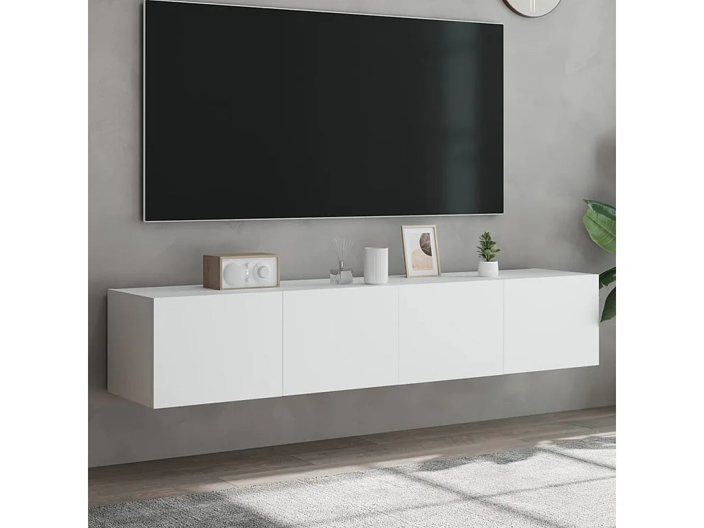 Muebles TV de pared con luces LED 2 uds blanco 80x35x31 cm ES75873
