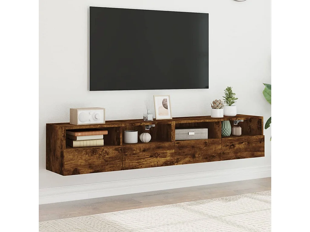 Meubles TV muraux 2 pcs chêne fumé 80x30x30cm bois d'ingénierie WET7731