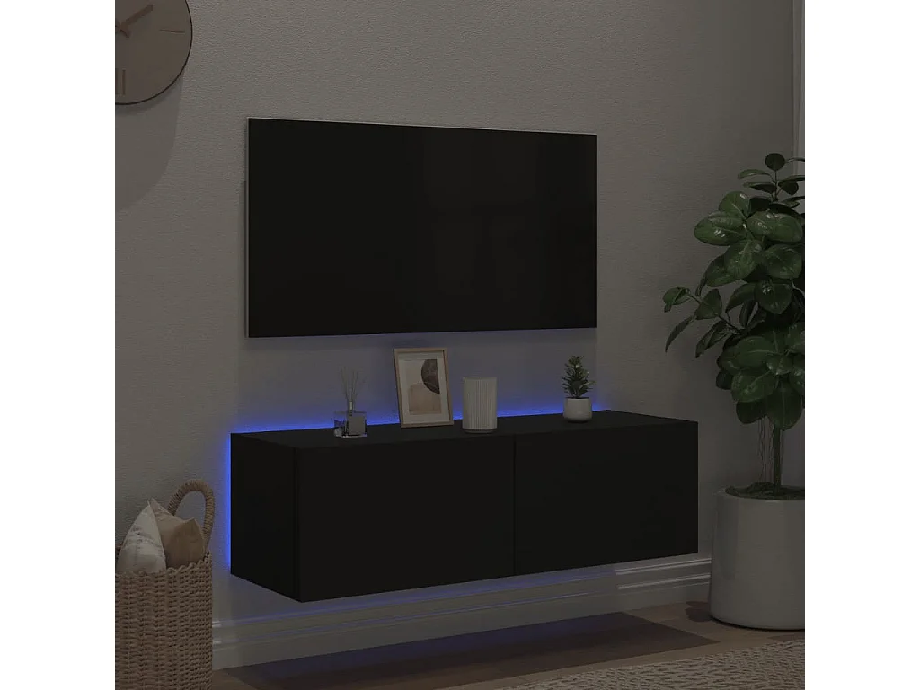 TV-Wandschrank,TV-Hängeschrank mit LED-Leuchten Schwarz 100x35x31 cm -gkd232745