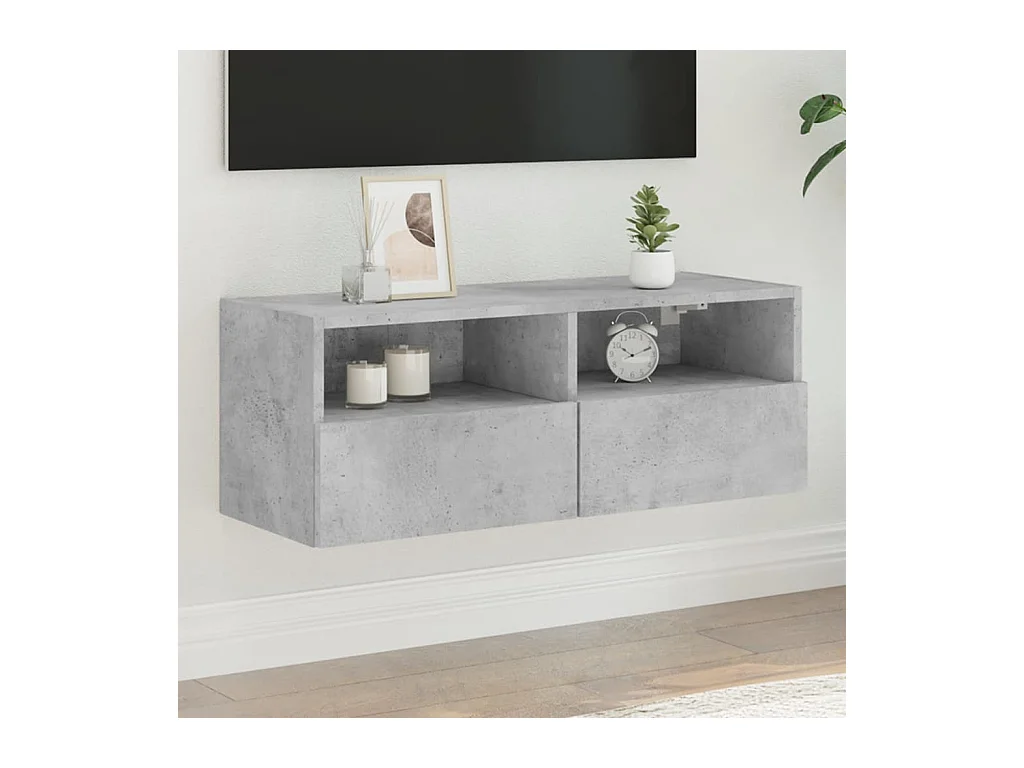 Meuble TV mural gris béton 80x30x30 cm bois d'ingénierie WET5092