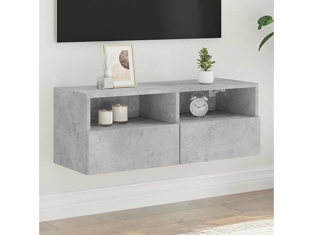 Meuble TV mural gris béton 80x30x30 cm bois d'ingénierie WET5092