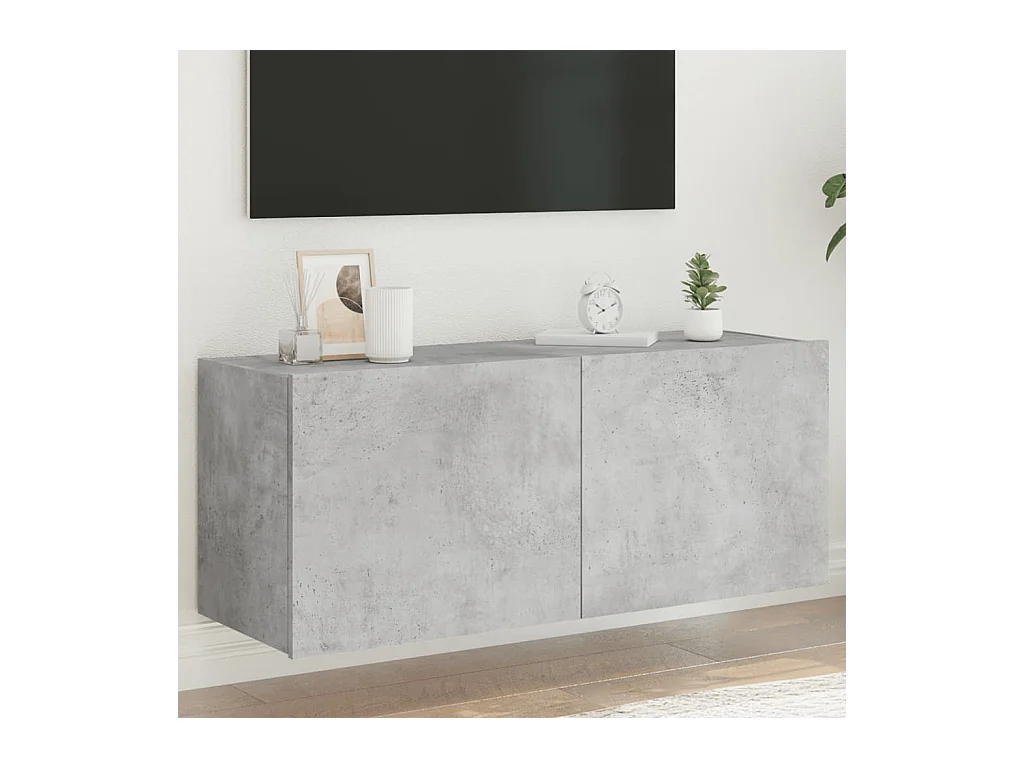 Meuble TV mural avec lumières LED gris béton 100x35x41 cm WET2825