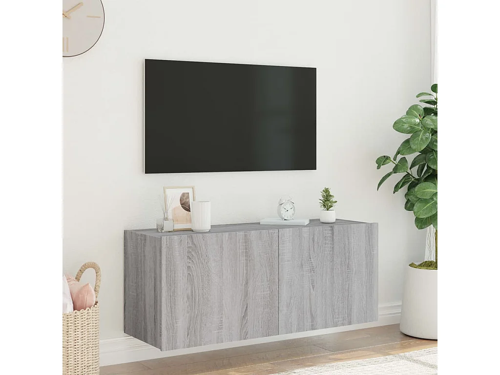 Meuble TV mural avec lumières LED sonoma gris 100x35x41 cm WET9362